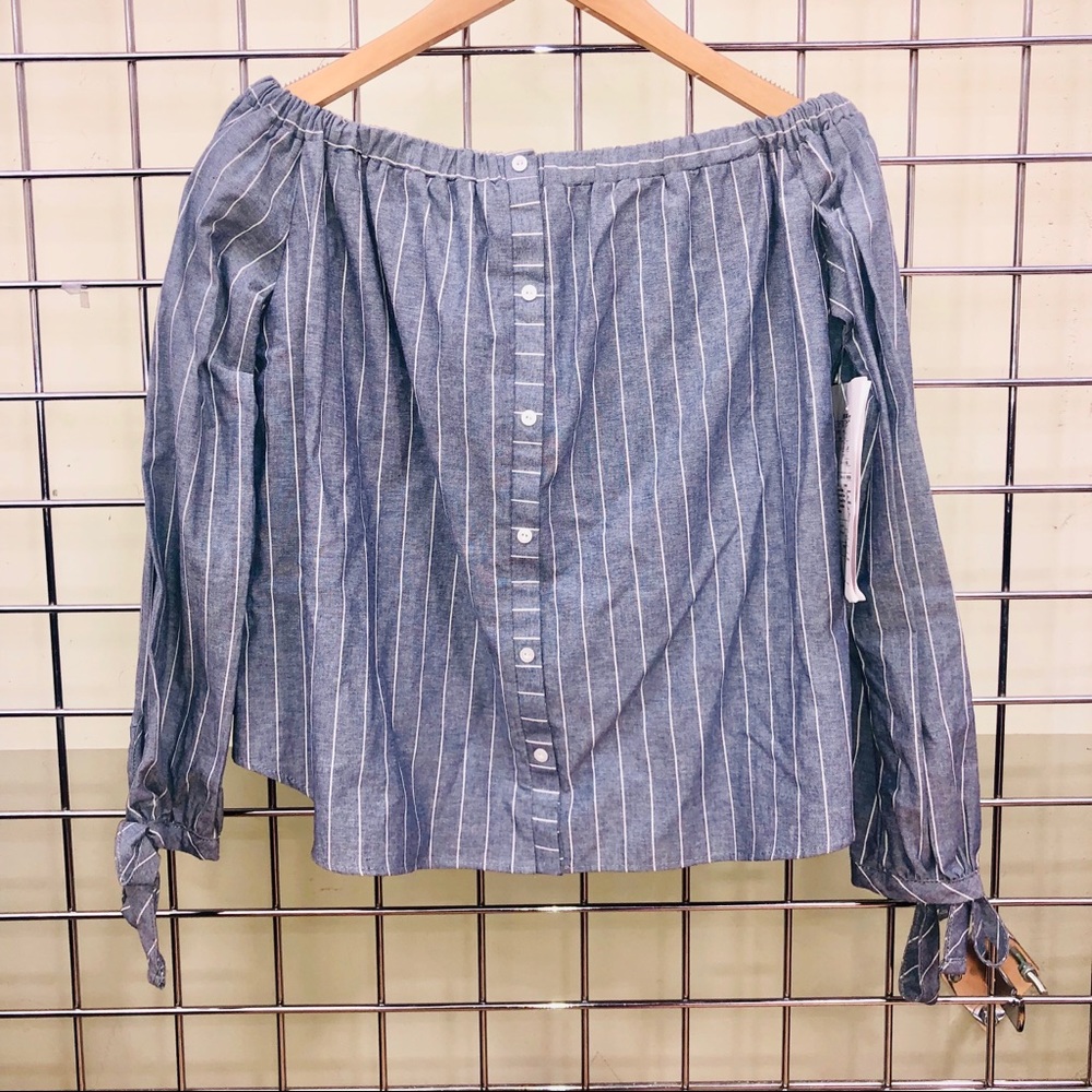 Button down off shoulder top